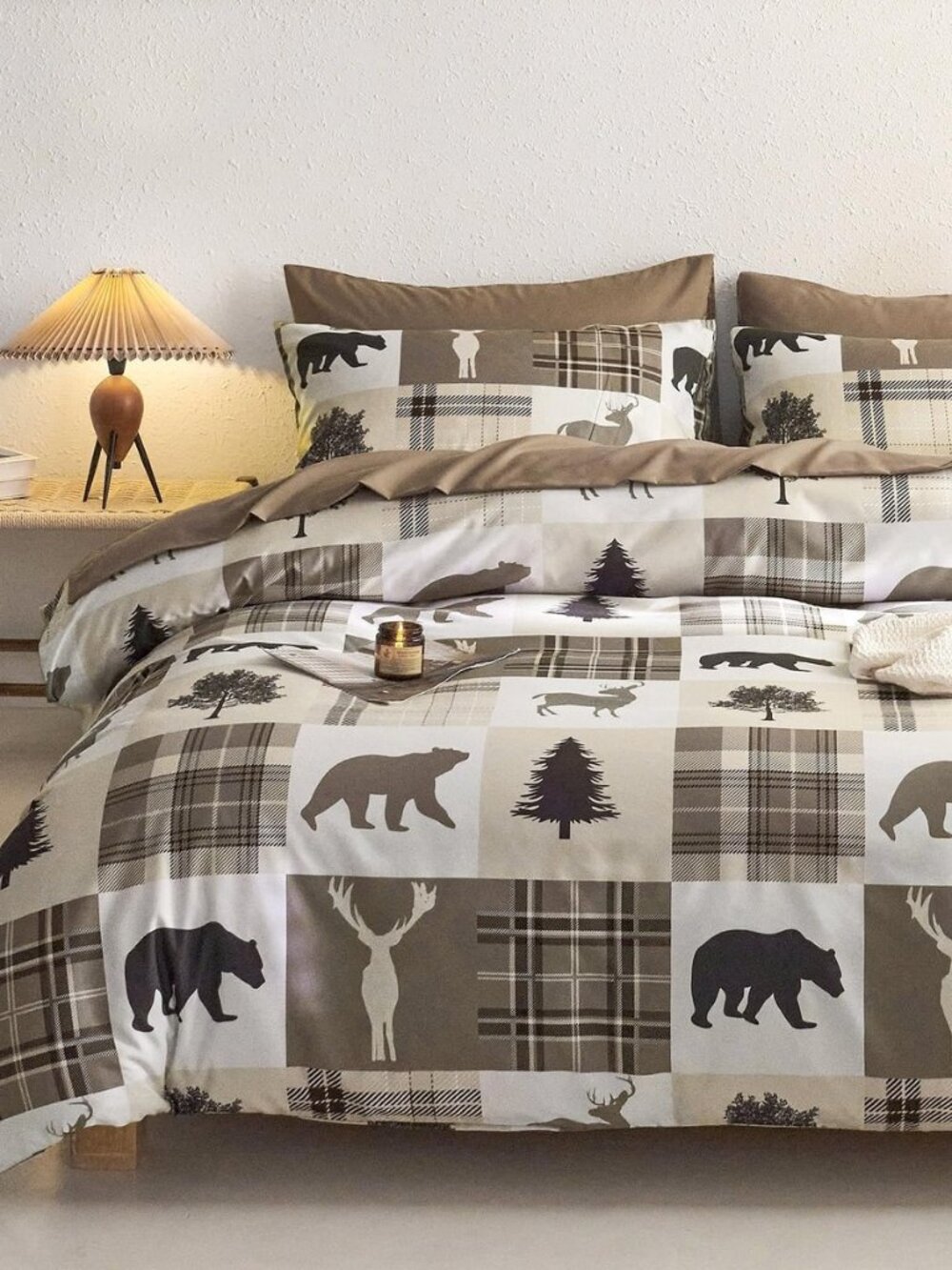 Rustic Comforter Set, Cabin Christmas Lodge Western Country Bear Deer Moose